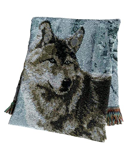 Woodlands Wolf Lodge Woven Tapestry Throw Blanket 50"x60" - color: Wolf