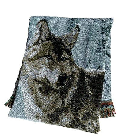 Woodlands Wolf Lodge Woven Tapestry Throw Blanket 50"x60" - color: Wolf