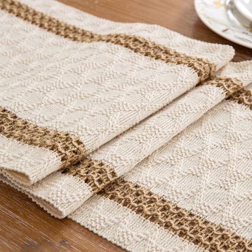 Niviy Boho Table Runner 48 Inches Long Summer Decorations Farmhouse Macrame Table Runner Cotton Linen Woven Table Runners for Fall Dining Table Home Decor, Beige & Brown - color: Beige & Brown, size: 12 x 48 Inches