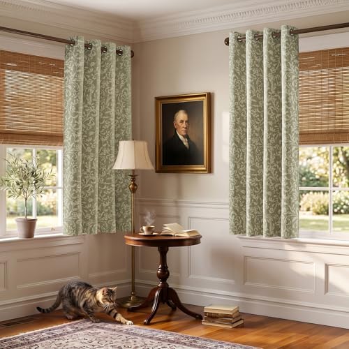 jinchan Sage Floral Curtians 63 Inch Room Darkening Grommet 2 Panels - color: *Dusty Sage, size: 50"W x 63"L (Pack of 2)