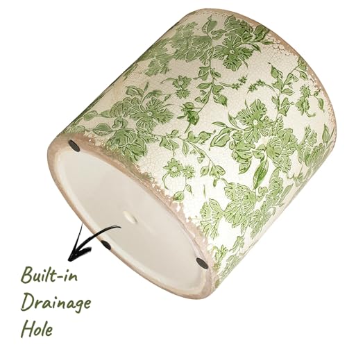 Xiaan Jiaju 7.7" Large Green Plant Pots, French Country Ceramic Flower Pots - color: Distressed Sage, size: Large - Drain Holes