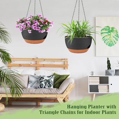 12 Inch Self Watering Hanging Planters with Removable Reservoir, 2 Pack - color: Black, size: 12 Inch