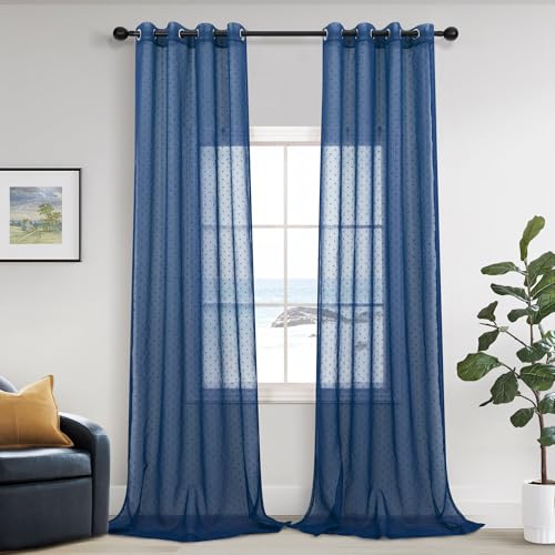 Pitalk Polka Dots Navy Blue Sheer Curtains 96 Inch for Living Room Bedroom - color: Navy Blue, size: 52"W x 96"L (Pack of 2)