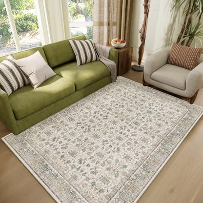 Washable 4x6 Rug, Distress Non-Slip Area Rugs, Cream/Light Blue - color: Cream/Light Blue, size: 4' x 6' (Rectangular)