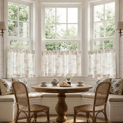 jinchan Floral Linen Kitchen Tier Curtains, 24 Inch, 2 Panels, Gray - color: Alisa Gray, size: 26"W x 24"L (Pack of 2)
