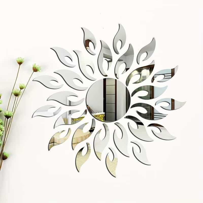 27PCS Sunflower Acrylic Mirror Wall Stickers, Mirror Wall Decals for Living Room Bedroom TV Background, Modern Home Decor Gift for Housewarming