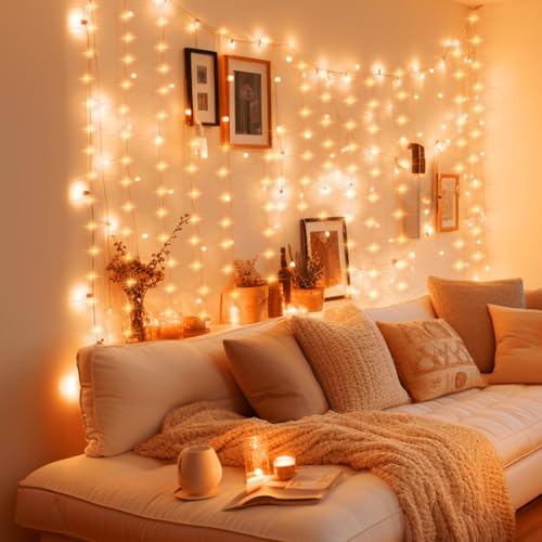 Minetom Halloween Curtain Lights, 300 LEDs Twinkle Fairy Lights, 8 Modes - color: Orange, size: 1 Pack