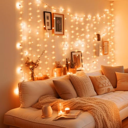 Minetom Halloween Curtain Lights, 300 LEDs Twinkle Fairy Lights, 8 Modes - color: Orange, size: 1 Pack