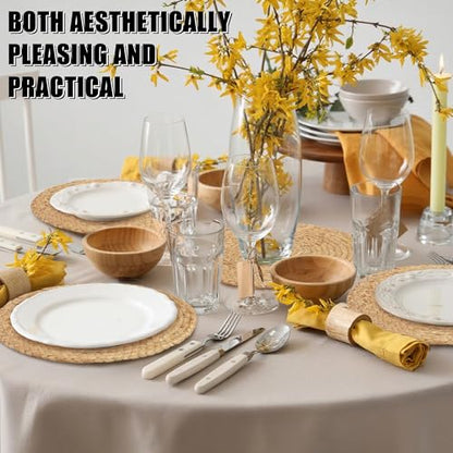 Kochorie Set of 24 Round Woven Placemats 12-Inch Natural Water Hyacinth Plant Placemats Hand-Woven Boho Rattan Placemat Wicker Weave Table Mats for Home Dinner Plates Holiday Supplies - size: 12 Inch