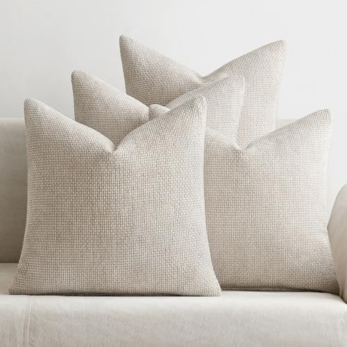 MIULEE Soft Decorative Chenille Pillow Covers Cream 18x18 Pack of 4 - color: Cream, size: 18" x 18" (Pack of 4)