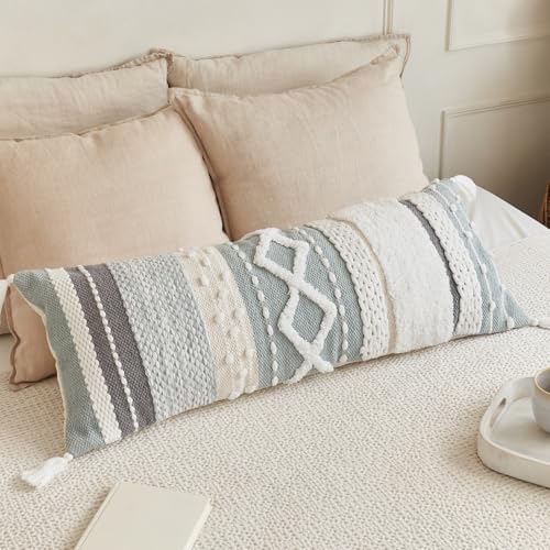 Decorative Boho Lumbar Pillow Cover 14x36 - Soft Textured Throw Pillow - color: Blue