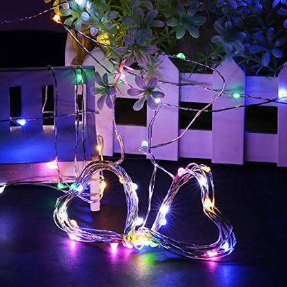 RUICHEN Fairy Lights Plug in 33 Ft 100 LED Silver Wire Lights, Multicolor - color: Multicolor