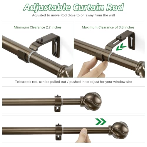 LLPJS Curtain Rods 16-92", 1 in Adjustable Brown Rod with Finials, 1 Pack - color: Brown, size: 16" to 92" - 1 pack