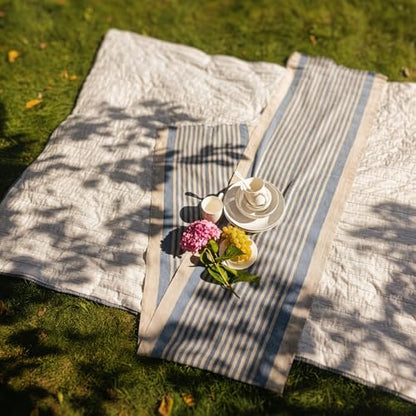Natural Coarse 100% Linen Table Runner 18 x 95 Inches - Rustic Farmhouse Flax Table Runner for Everyday Use, Holidays & Special Occasions (Mediterranean Blue, 18 x 95 inch) - color: Mediterranean Blue