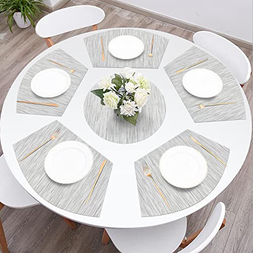SHACOS Small Round Table Placemats Set of 5 Wedge Shaped Place Mat with Round Centerpiece Mat Heat Resistant Table Mats Washable (5, Gray White) - color: Gray White