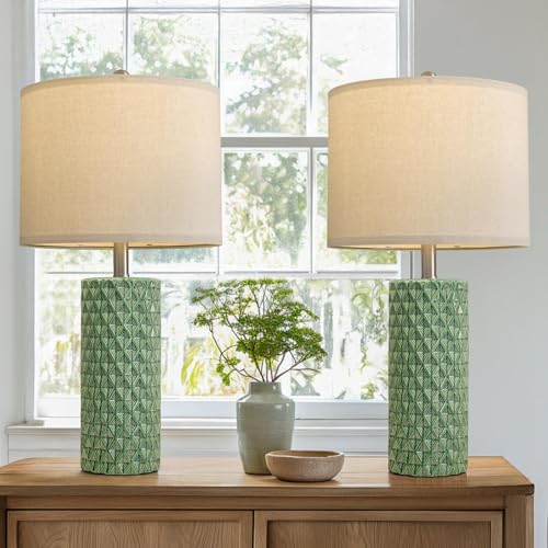 USumkky 26" Tall Table Lamp for Living Room -Green Lamps Set of 2 Modern Ceramic Lamps for Night Stands, Bedside Lamp for End Tables, Nightstand Lamps for Bedroom - color: Green