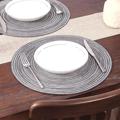 SHACOS Round Braided Placemats Set of 8 Round Table Mats for Dining Tables Non Slip Washable (Black Gray, 8) - color: Black Gray, size: Set of 8