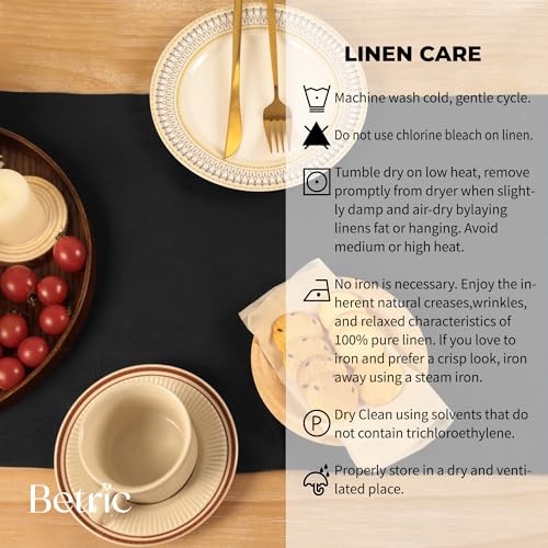 100% Pure Linen Extra Long Table Runner - 14 x 108 Inch Farmhouse Dining Table Runner, Perfect for Fall, Thanksgiving, and Christmas -Athena -Black - color: Black, size: 14 X 108 inch