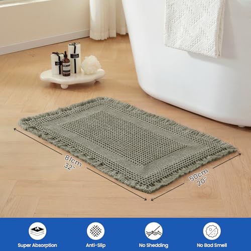 Waffle Bath Mat Non-Slip Bathroom Rugs Hallway Bedroom Olive Green - color: Olive Green, size: 20" x 32"