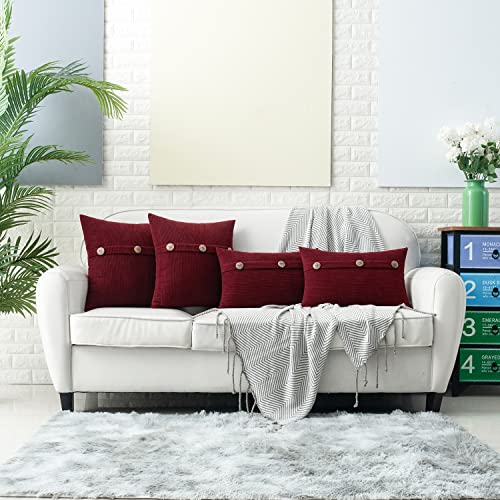 HWY 50 Burgundy Red Chenille Throw Pillow Covers 12x20 Inch Buttons - color: Burgundy Red, size: 20" x 12" (Pack of 2)