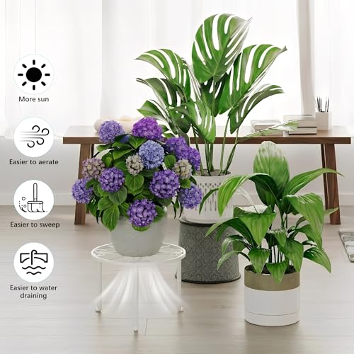 5-Pack Metal Plant Stand Outdoor, Heavy Duty Round Pot Holder Rack for Patio & Garden - color: S-White