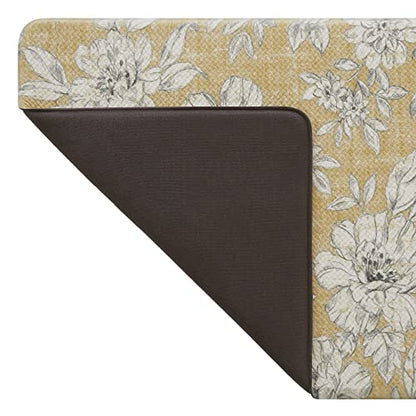Laura Ashley - Anti-Fatigue Kitchen Mat, Iris Floral Design, Stain, Water & Fade Resistant, Cooking & Standing Relief, Non-Slip Backing, Measures 17.5" x 48", Tawny Yellow Iris - color: Tawny Yellow, size: 48"L x 17.5"W x 0.47"Th