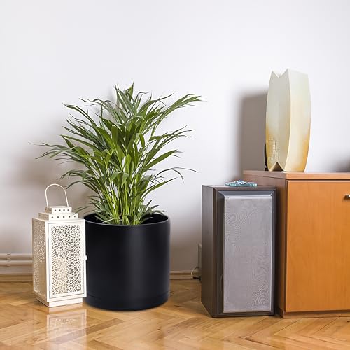D'vine Dev Plastic Planter Pot with Saucer, 16 in, Black, 74-X-B-5 - color: Matte Black, size: 16 Inch
