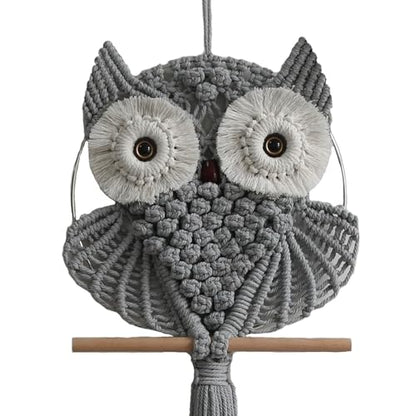 Achart Owl Macrame Wall Hanging-Hand Woven Boho Tapestry-Macrame Wall Decor - color: Grey-L