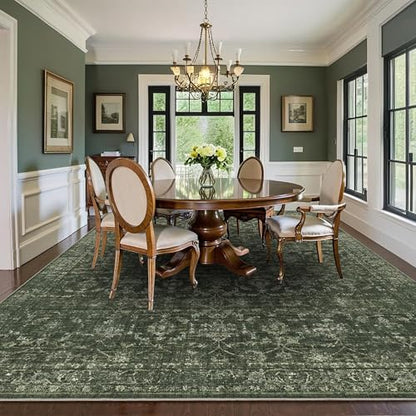 8x10 Washable Living Room Area Rug Soft Retro Dark Green Large Carpet - color: Dark Green, size: 8' x 10' (Rectangular)