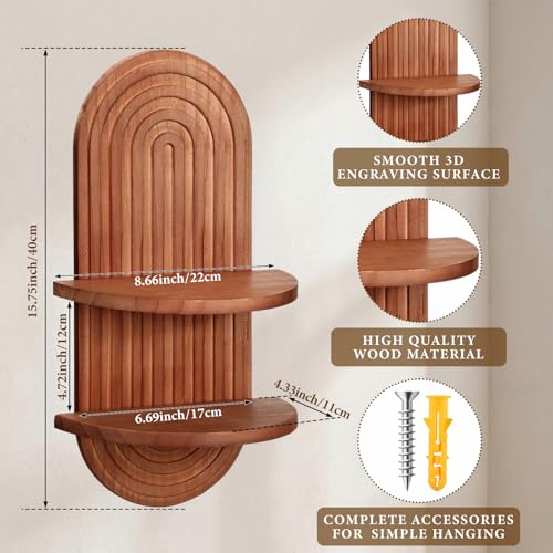 Pinkunn 3 Pcs Boho Floating Shelves for Wall, Wood Plant Shelf Set