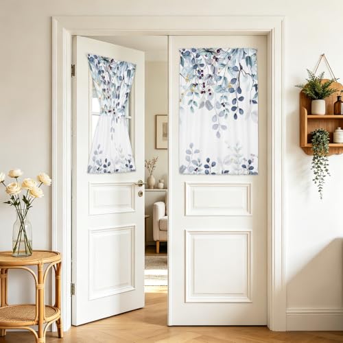Dark Blue Eucalyptus Leaves French Door Curtain 1 Panel, 26x40 in - color: Eucalyptus Leaves-dark Blue, size: 26"W x 40"L (Pack of 1)