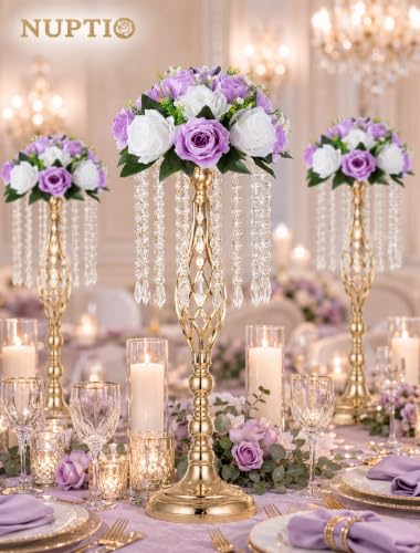 NUPTIO Lilac & White Flower Balls: Artificial Rose Centerpieces for Tables - color: Lilac & White, size: 2 Pcs