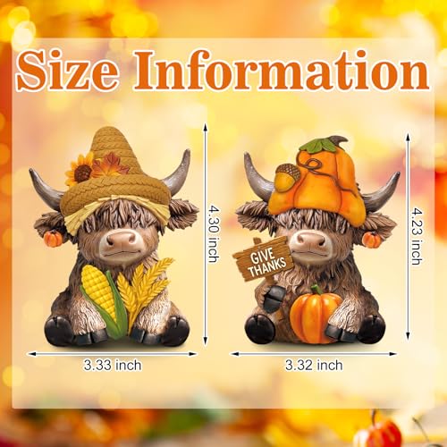 Karenhi 2 Pcs Highland Cow Figurines Resin Tabletop Decor Statues - style: Thanksgiving Day