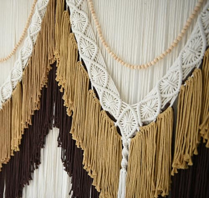Macrame Wall Hanging Brown Tassel Knotting Fiber Art Boho Decor 47" W*25" L - color: Brown