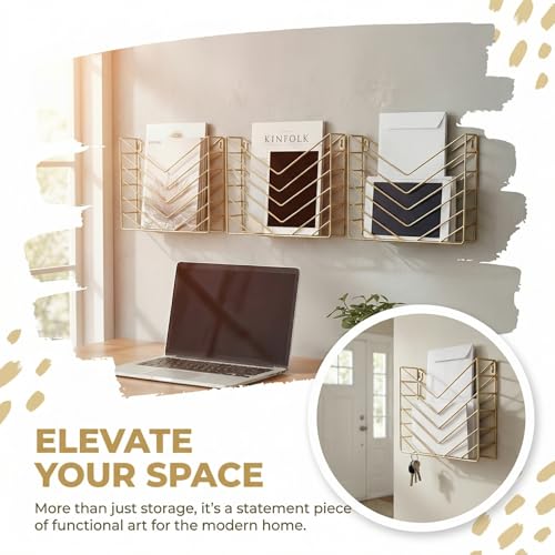 Wall Mounted Magzine Rack,Gold Wall Mount File Organizer - color: Gold