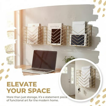 Wall Mounted Magzine Rack,Gold Wall Mount File Organizer - color: Gold