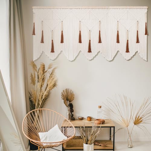Large Macrame Wall Hanging, Boho Woven Tapestry with Wood Bead Tassel - size: Large