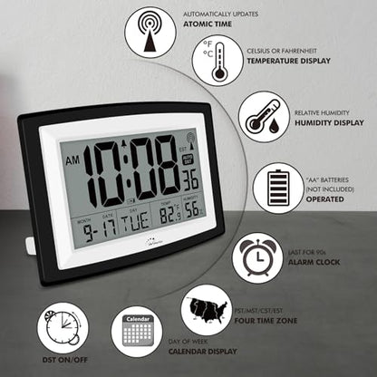 WallarGe 12.5 Inch Atomic Clock with Indoor Temperature and Humidity - size: Large