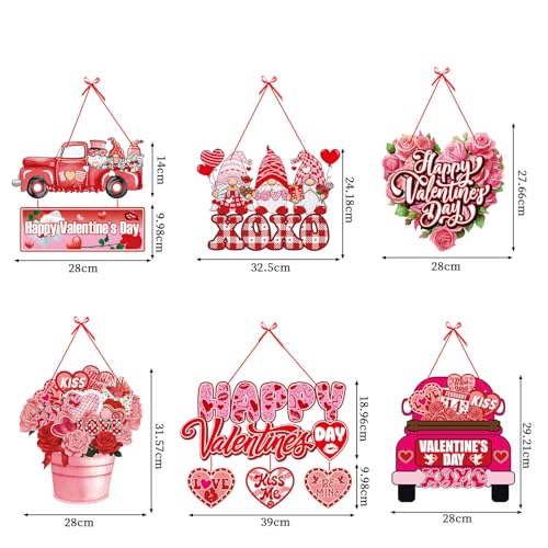 Pink-Red Valentines-Day Front-Porch Door Hanger-Decor - 6pcs Love Romantic Special Night Galentines Party Paper Signs Banners,Engagement Wedding Anniversary Wall Hanging Decorations Lasting Surprise - color: Pink-Red Front Door Hanger-Decor - 6pcs