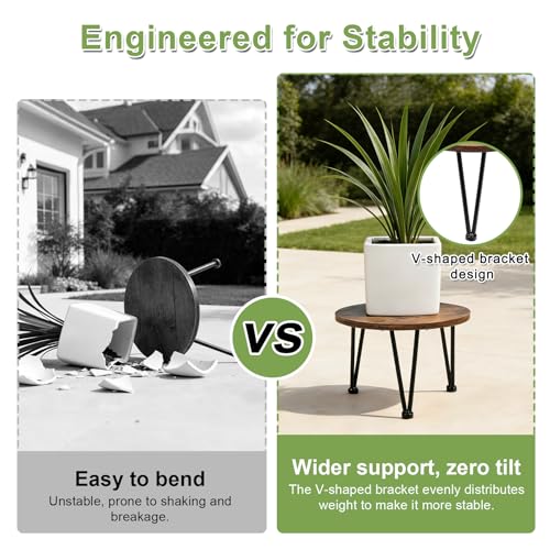 Vigordream Metal Plant Stand Indoor, Heavy Duty Wood Single Planter Holder - size: Large