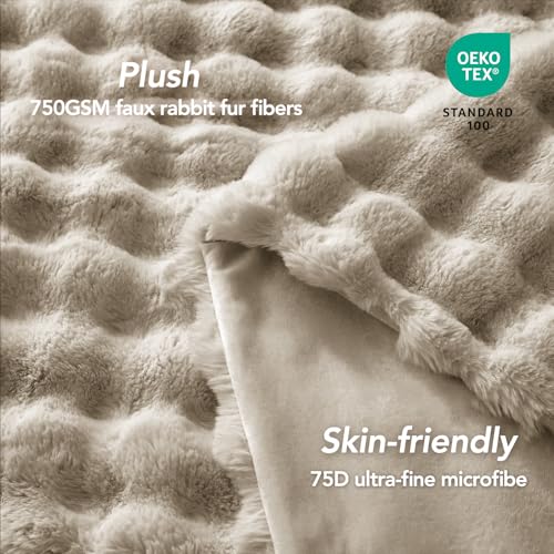 L'AGRATY Faux Rabbit Fur Throw Blanket for Couch, 50'' x 60'', Castle Grey - color: Castle Grey, size: 50" x 60"