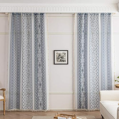 Black Totem Sheer Curtains 54 inch Long, Fringed Edges and Textured Semi Sheer Curtains Large Window Treatments for Living Room/Bedroom, 2 Panels - color: Black Totem, size: 52"W x 54"L (Pack of 2)