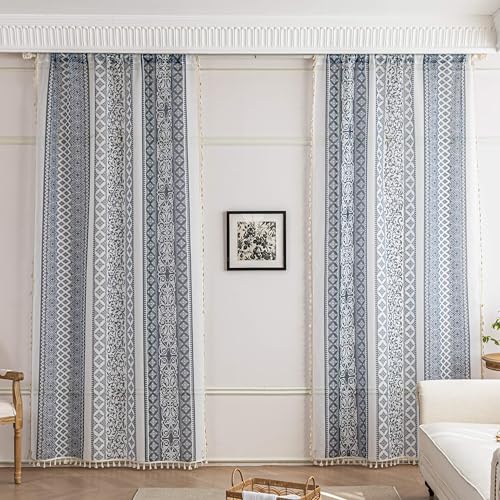 Black Totem Sheer Curtains 63 inch Long, Fringed Edges and Textured Semi Sheer Curtains Large Window Treatments for Living Room/Bedroom, 2 Panels - color: Black Totem, size: 52"W x 63"L (Pack of 2)