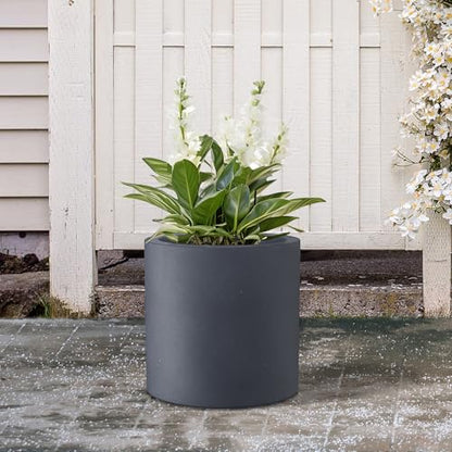Kante Accent Round Cylinder Charcoal Concrete Planter 12.6" Tall, Outdoor - color: Charcoal, size: 12.6" Dia