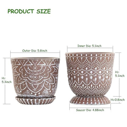 Gepege Ceramic Plant Pots, 6 Inch Indoor Planters with Drainage & Saucers - color: Brown-c, size: 6 Inch - Set of 2