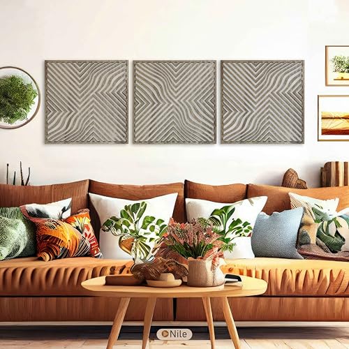 Modern Optical Wave Wood Wall Art Set, Extra Large Mid Century Wooden Decor, 3 Piece Geometric Flow Line Panels, Abstract Home Accent for Living Room and Bedroom
