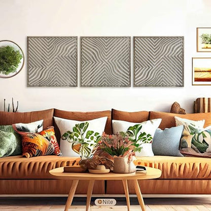 Modern Optical Wave Wood Wall Art Set, Extra Large Mid Century Wooden Decor, 3 Piece Geometric Flow Line Panels, Abstract Home Accent for Living Room and Bedroom