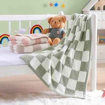 WRENSONGE Soft Checkered Throw Blanket for Couch-Cozy Warm Knitted Blankets - color: Aloe Sage, size: Small(30''x40'')