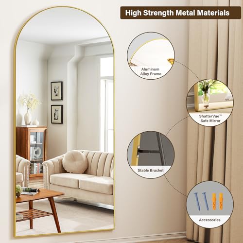 XRAMFY 78"x38" Gold Arched Full Length Mirror with Aluminum Alloy Frame - color: Gold, size: 78"L x 38"W