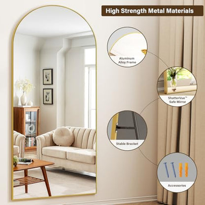 XRAMFY 78"x38" Gold Arched Full Length Mirror with Aluminum Alloy Frame - color: Gold, size: 78"L x 38"W
